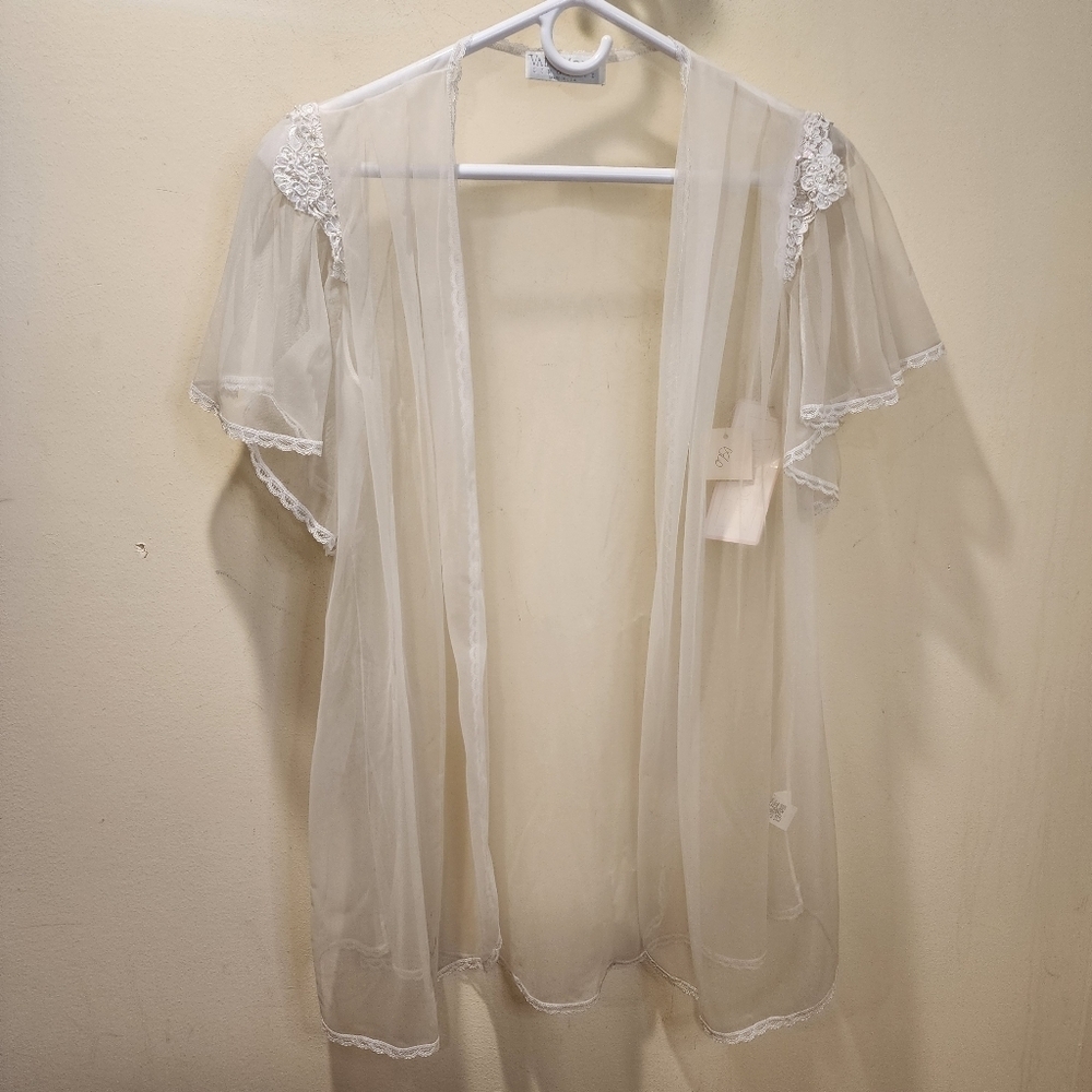 VAL MODE White Nylon Open Front Sheer Lengerie Petite 6 NWT